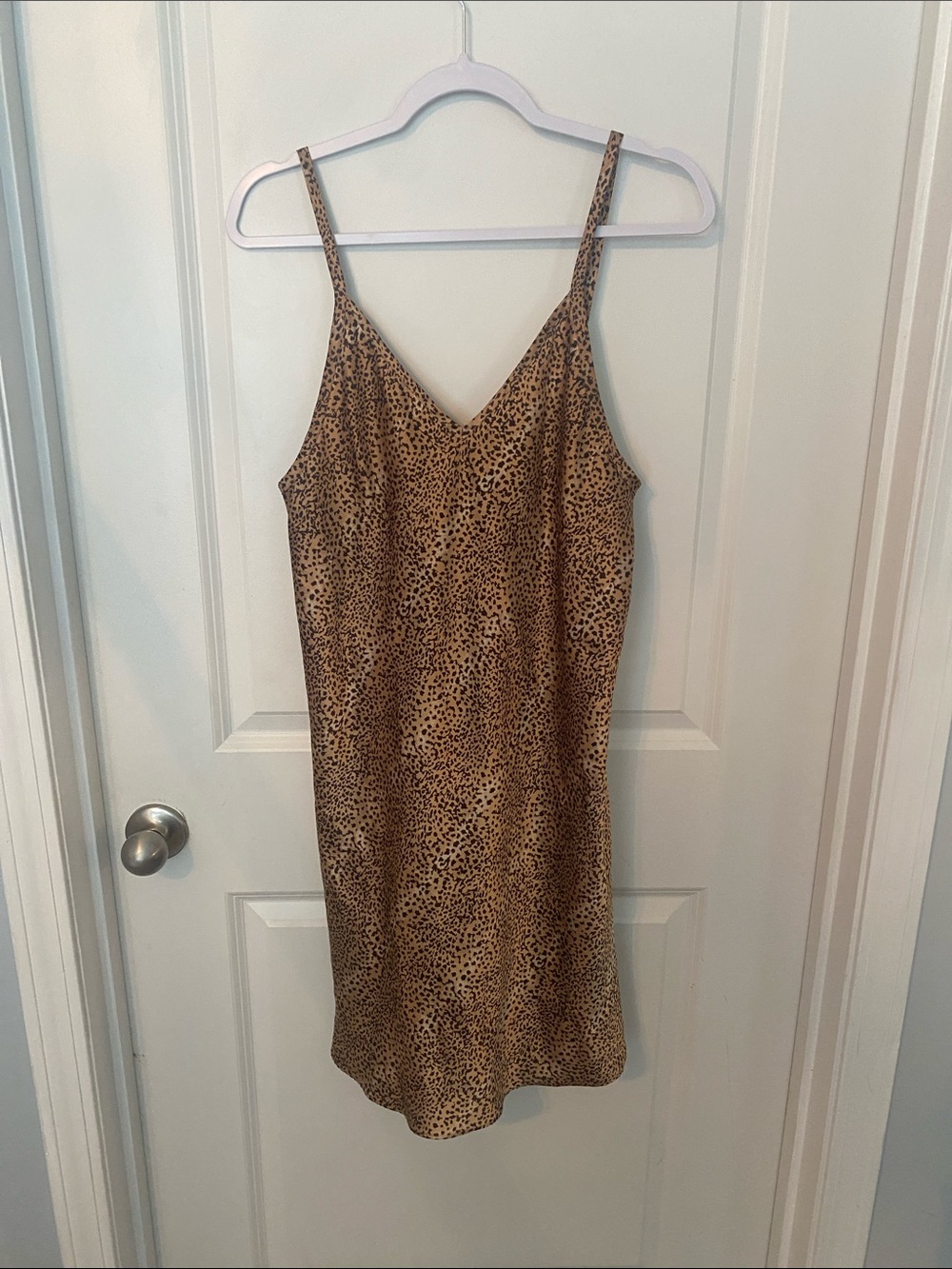 Kim Rogers Leopard Print Slip Dress in Tan and Black